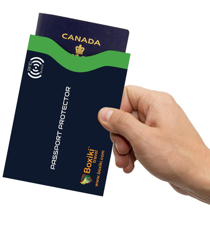 Boxiki Travel RFID Blocking Sleeves, Set with Color Coding, Navy Blue, Unisex Wallet, Protects Credit Cards and Passports