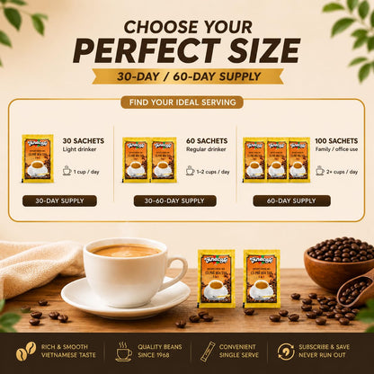 Vinacafe Instant Coffee Packets 3 in 1 Authentic Vietnamese Taste, Balanced Medium Roast Coffee Mix for Quick Preparation at Home, Office or Travel, Single Serve Sachets (Pack of 4 | 20 Sachets Per Bag)