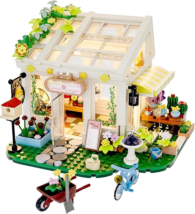 Flower House Building Block Set Botanical Garden Greenhouse Toys Kits with LED Light Birthday Decoration for Adults Women Teens Old Kids Girls 6+ 8-12 8-14 (832 PCS)