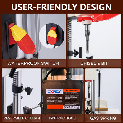 Benchtop Mortiser, 3400RPM 3/4HP Woodworking Mortising Machine with 1/4", 3/8", 1/2" Chisels Wooden Workbench, Benchtop Drill Press for Making Round Holes Square Holes Or Special Square Holes