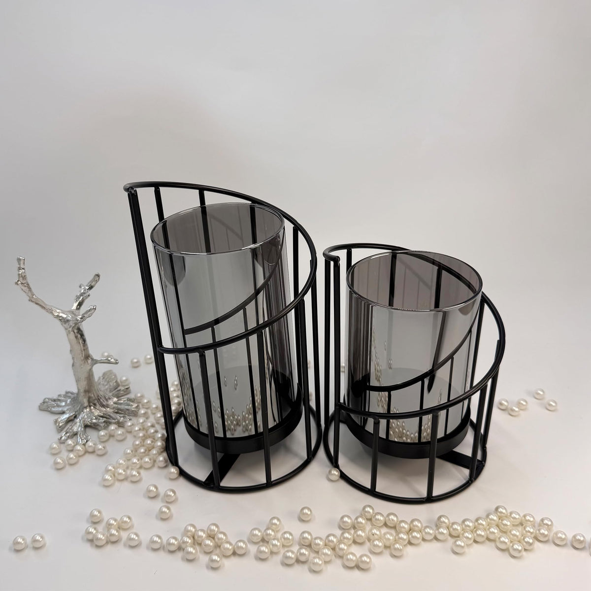 YIUTOYILY Black Hurricane Candle Holder, Black Candle Holders for Pillar Candles with Clear Glass Sleeve - Elegant Centerpiece for Weddings, Dinners, Party Decor