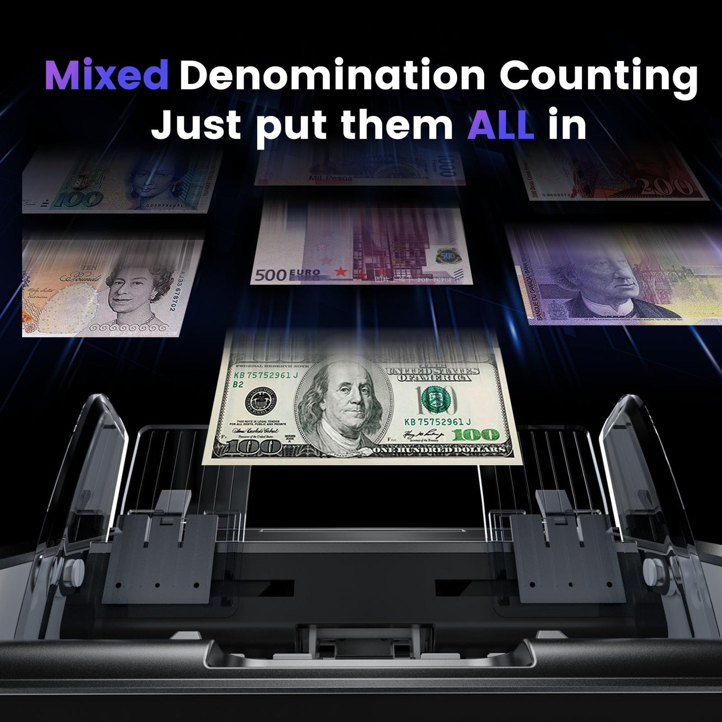 Aneken Mixed Denomination Money Counter with Counterfeit Detection, Touch Screen, and 2CIS/UV/MG/IR/DD/DBL/HLF/CHN, Value and Mixed Counting for Accurate Cash Counting, Gray