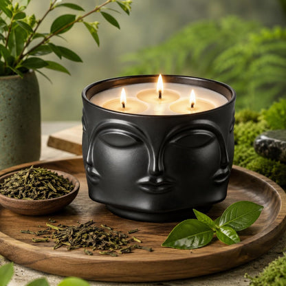Viyffo 20oz Large Scented Candle - Forest Green Tea, 3 Wick Non Toxic Soy Candles for Women & Men, Unique Funny Matte Black Ceramic Jar, Luxury Home Fragrance, Room Art Décor & Premium Birthday Gift