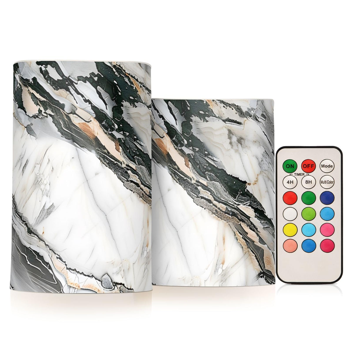 ALAZA Marble White Gray Marble Flameless Candles Flickering LED Candles with Remote Timer Battery Operated Pillar Candles Set of 2 for Dinner Holiday Decor