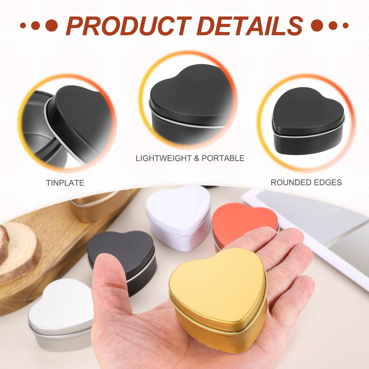 MECCANIXITY Heart Shaped Candle Tins, 2 oz Empty Metal Tin Cans Candles Containers for Candle Making Candies Gifts DIY Crafts, Black, Pack of 8