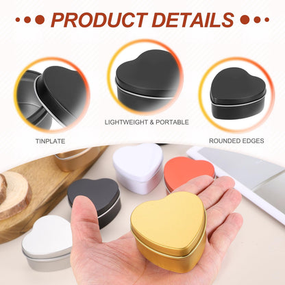 MECCANIXITY Heart Shaped Candle Tins, 2 oz Empty Metal Tin Cans Candles Containers for Candle Making Candies Gifts DIY Crafts, Black and Silver, Pack of 8