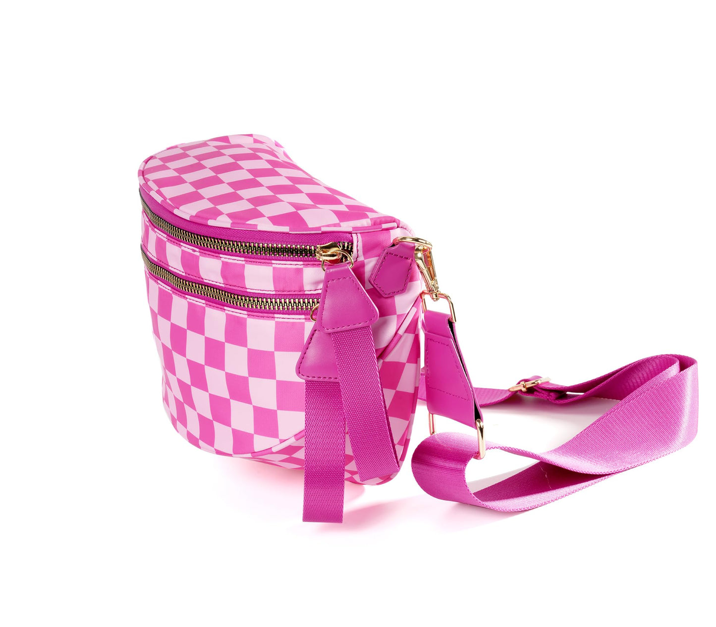 Spacious Checkered Nylon Crossbody Bag Bum Bag Checkered Handbags Wallets for Women