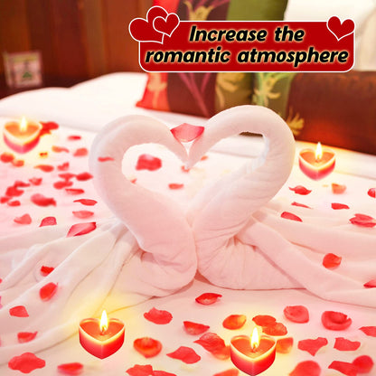 Giegxin 2000 Pcs Red Rose Petals with 24 Pcs Heart Tealight Candles for Romantic Night for Her Set Valentine's Day Anniversary Wedding Table Decor Home Party Gift