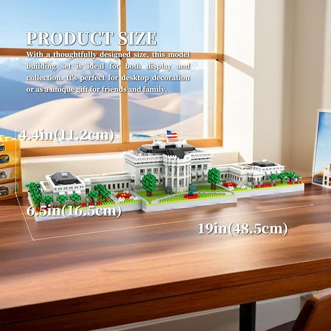White House Micro Building Blocks Set 3000 Pieces Panoramic Architecture Model Kit (Includes West &amp East Wings) Expert Mini Bricks Puzzle for Adults Washington DC Landmark Souvenir Gift