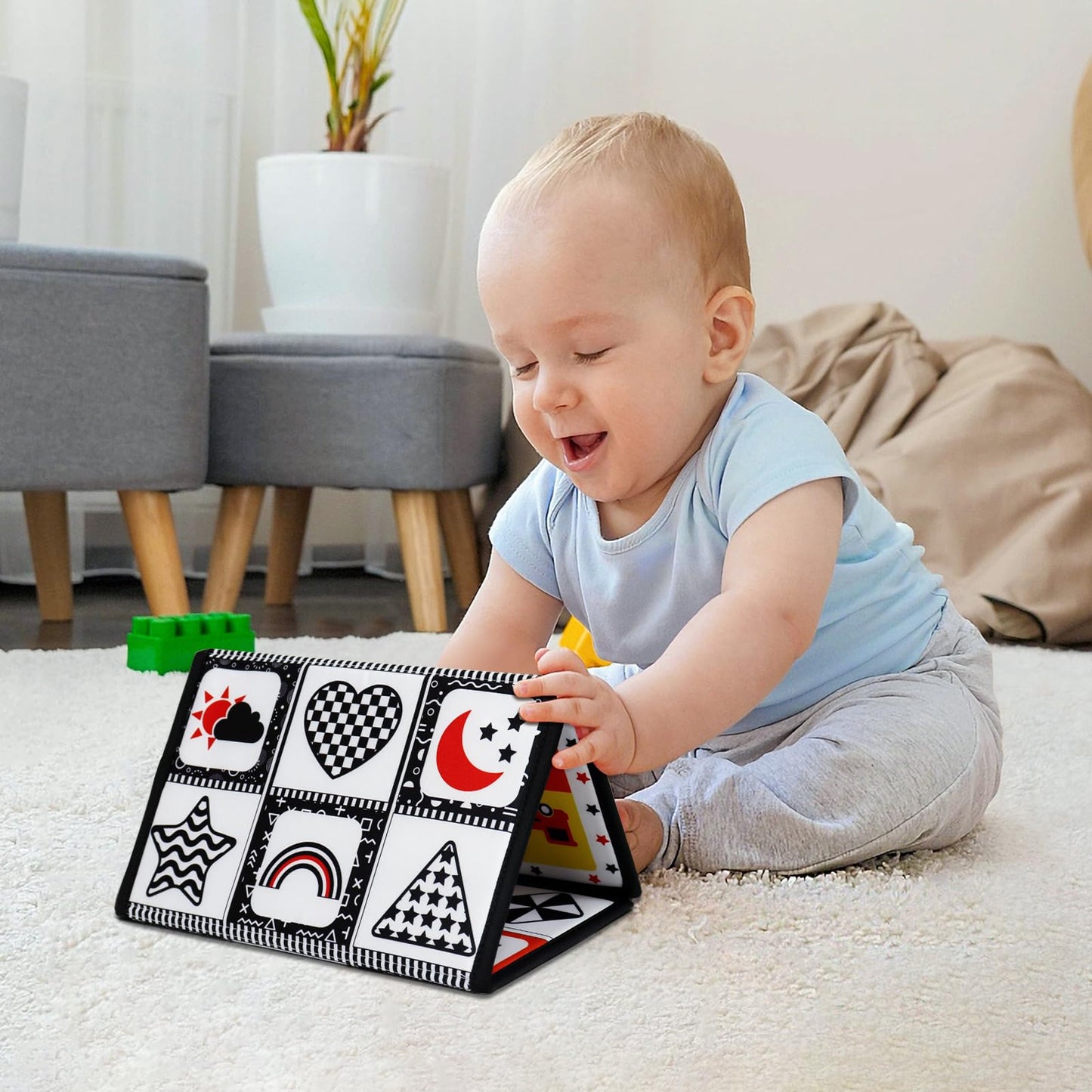 Dr.Rapeti Tummy Time Floor Mirror for Baby Infant Toddler Kids Black and White High Contrast Baby Toy with Teethers Floor Activity Toy Washable Non-Toxic