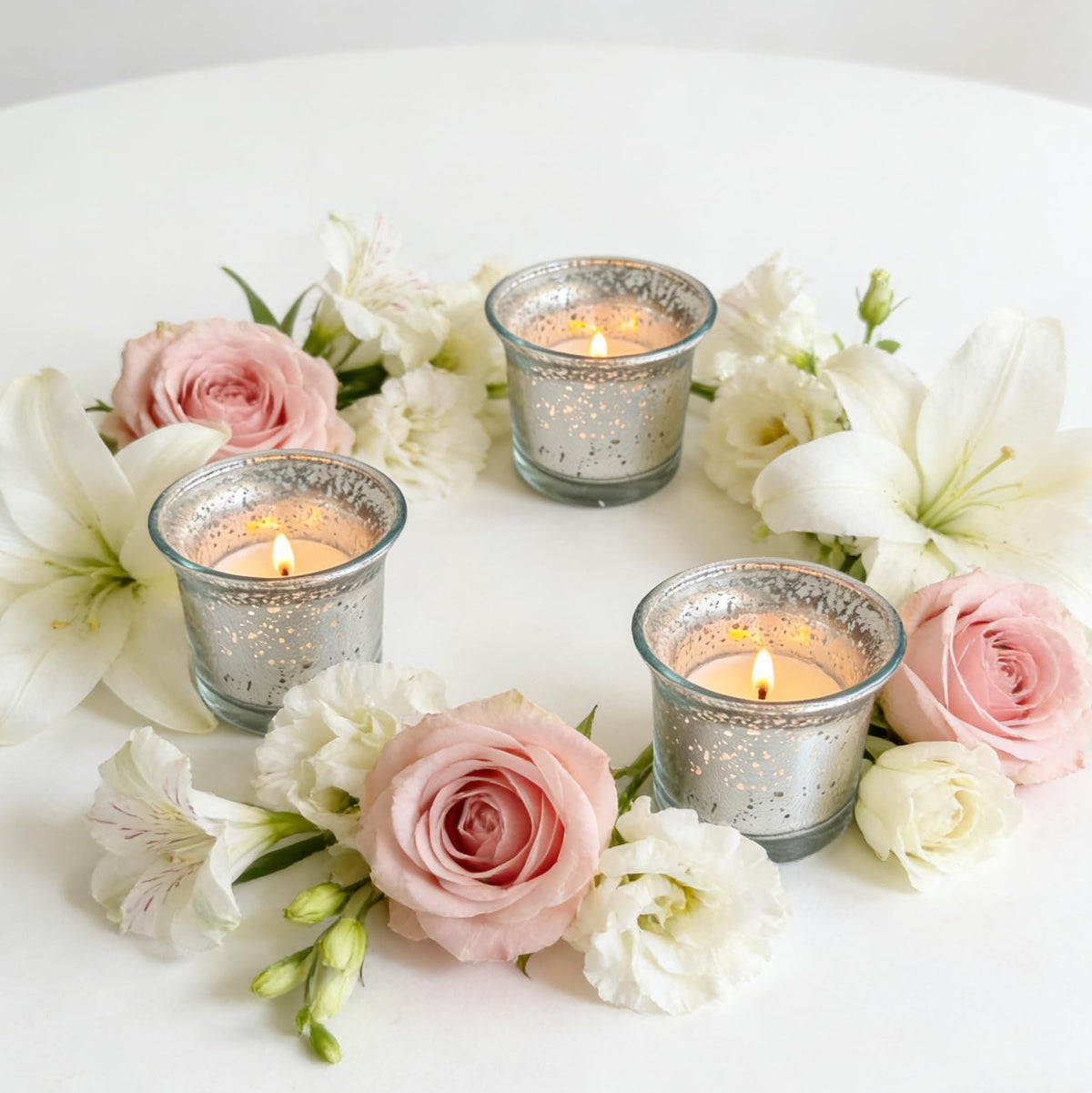 Hosley Set of 24 Metallic/Antique Finish Glass Candle Tealight Holders. Ideal Gift for Wedding Bridal Party Reiki LED Votive Tea Light Gardens O4 (Antique Silver)