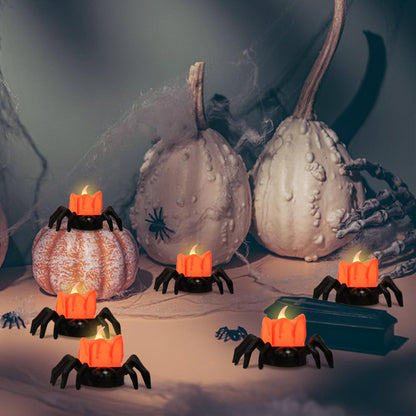 Lasumora Halloween Decorations Tea Lights Candles with 6H Timer, 6 PCS Φ 1.6" H 1.6" Battery Operated Halloween Candles Flameless LED Candle Holders Flickering Table Party Halloween Decor Indoor