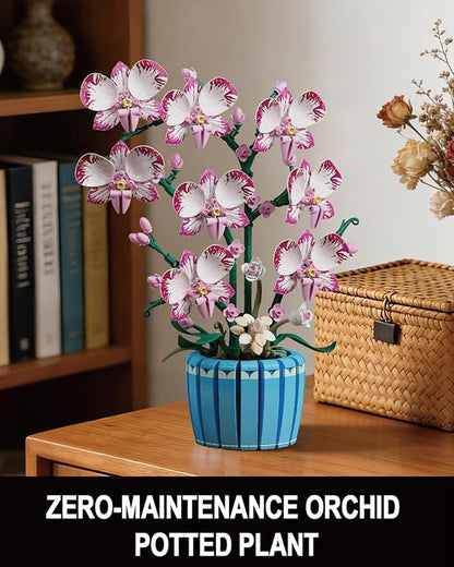 Flowers Botanicals Pink Orchid Building Set - Artificial Flower Building Blocks for Adult Women Indoor Plant Home Decor Bonsai Mother's Day Birthday Gift for Adults Kids Girls 8+ (779 PCS)