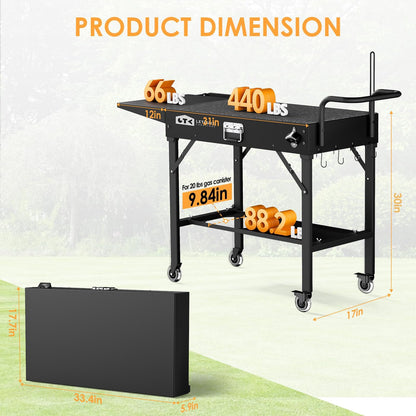 Leteuke Grill Cart for Blackstone Griddle, Portable Outdoor Grill Table, Foldable Cart Table with Wheels for Ninja, Griddle Stand Fit 17 Inch Or 22 Inch, BBQ Prep Tables with Seasoning Tray