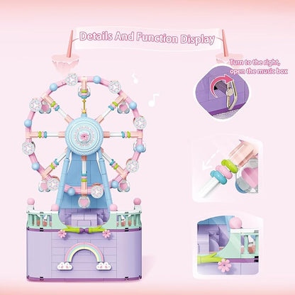 Music Box Building Toys Rotating Ferris Wheel DIY Building Block for Girls and Boys 6-12 Years Old 710 pcs Valentine for Adults and Aged 8 9 10 11 12 Kids