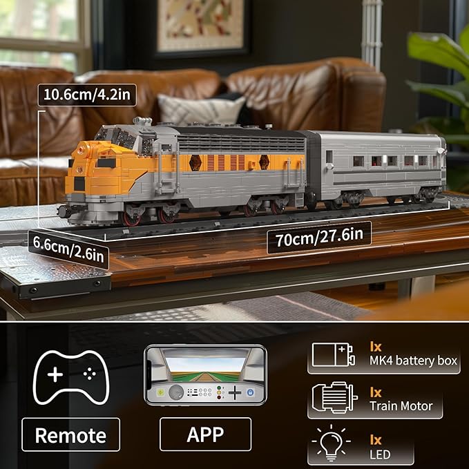 Mould King 12018 Train Building Blocks Sets Remote/App Control EMD F7 Internal Combustion Locomotive Kits Scale Model with Tracks for Adults Teen(1541 PCS)