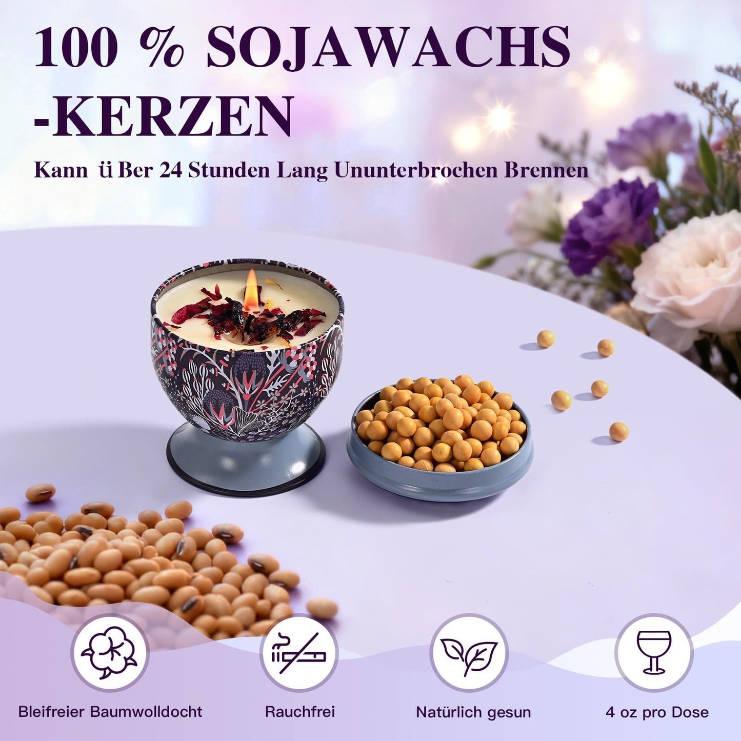 Scented Candles Gift Set of 4，Aromatherapy Candle, Aromatherapy Non Toxic Candle，Natural Soy Wax Portable Travel Tin Candle, Birthday Gifts, Gifts for Ladies/Gentleme