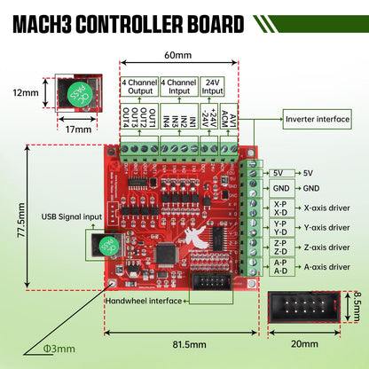 RATTMMOTOR CNC Controller Kit, 4 Axis CNC Kit with Nema23 Stepper Motor 57*76mm 270Oz-in 3A 1.8Nm, TB6600 Driver 4A, USB Mach3 CNC Motion Control Card Breakout Board, 24V Power Supply for CNC Machine
