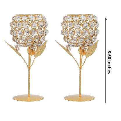 WebelKart New Premium Crystal Rose Brass Candle Holder for Decoration -Candle Stand for Diwali - Diwali Candle Holder (Model-1)