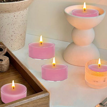 Hand-Poured Cherry Blossom Scented Tea Light Candle 4 Hours Clean Burning Rose Pink Round Tea Light Candle for Wedding Spa Nights Meditation Yoga Bath Relaxation