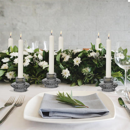 CHOCSTAY Reversible Candlestick Holders Set of 3, Gray Glass Taper and Tealight Candle Holders for Table Centerpiece, Wedding, Party, Home Decor