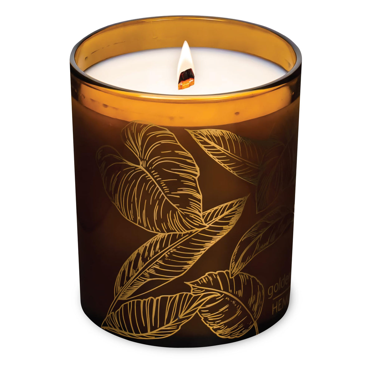 Hemlock Park Golden Hour Amber Gold Leaf Hand-Poured Scented Candle | Crackling Wood Wick, Botanical Fragrance & Coconut Wax | Up to 60 Hour Burn Time | 7.2 oz