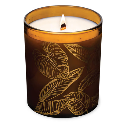 Hemlock Park Golden Hour Amber Gold Leaf Hand-Poured Scented Candle | Crackling Wood Wick, Botanical Fragrance & Coconut Wax | Up to 60 Hour Burn Time | 7.2 oz