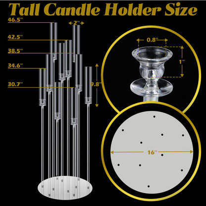Tessco 4 Pcs 10 Arm 46.5 Acrylic Candelabra Table Centerpiece Floor Candelabras Clear Candle Holder with Removable Lampshade Wedding Candelabra Centerpiece Fit 0.8 LED