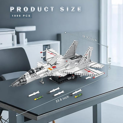 Reobrix J-15 Fighter Jet Building Sets for Adults Military Flying Shark Fighter Display Model 33023 Technical Military Plane Collectible Set Toys Gifts for Aviation Fans Boys Girls 14+ (1999 PCS)
