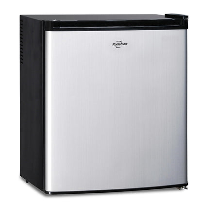 Koolatron Stainless Steel Compact Fridge with Freezer, 1.7 Cubic Feet (48 L) Capacity, Silver and Black, for Snacks, Frozen Meals, Beverages, Juice, Beer, Den, Dorm, Office, Games Room, or RV