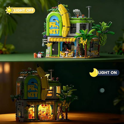 Banana Shop Building Blocks MOC Creative Fruit Store Architecture Toy Set with LED Light STEM Construction Toy Gift Idea for Adults &amp Teens(2165 PCS)