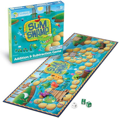 Learning Resources Sum Swamp Game Addition &amp Subtraction Board Game - Educational Homeschool Elementary Math Classroom Must Haves Kindergarten Gifts for Kids Numbers for Boys and Girls