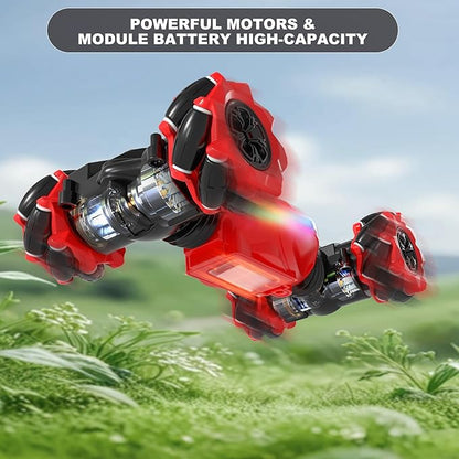 Gesture RC Car Red1:24 High Speed 4WD Transform Stunt Car with Gesture &amp Remote Control 360° Rotation Drift Vehicle with LED Lights Music Racing Toy Cars Gift for Boys Girls Age 6-12