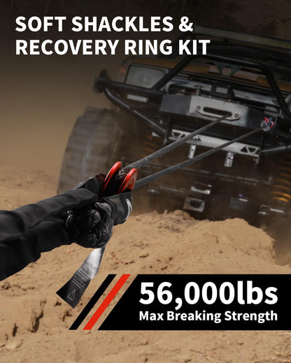 DAYDOOR 56,000 LBS Soft Shackle Recovery Kit, 1/2" x 22" (2-Pack) with 7075 Aluminum Snatch Ring, Winch Accessory for Jeep Wrangler, Bronco, 4Runner, Tacoma, ATV/UTV/Jeeps/SUVs, 4x4 Off-Road(Gray)