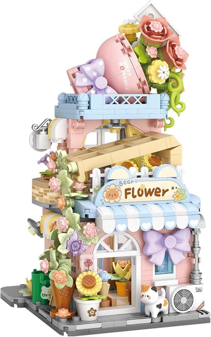 Mini City Shop Street View Building Blocks Model SetSimulation Animals Architecture Collection Particle Construction Building Bricks ToyHome Decoration (Flower Shop)