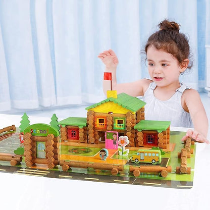 Wondertoys 269 Pieces Real Wood Logs Set Ages 3+ Classic Building Log Gift Set for Boys/Girls– Creative Construction Engineering - Top Blocks Game Kit - Preschool Education Toy
