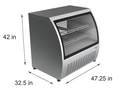 KoolMore 47" Deli Case and Meat Display Stainless-Steel Refrigerator for Commercial Use, Multi-Tiered Shelves, Curved Glass Front, LED Lighting and Rolling Caster Wheels - 18 cu.ft, RD18C-SS