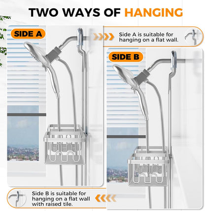 Reinhardt Aluminum Shower Caddy - Adjustable Rustproof Organizer with Hooks & Soap Holders | Silver