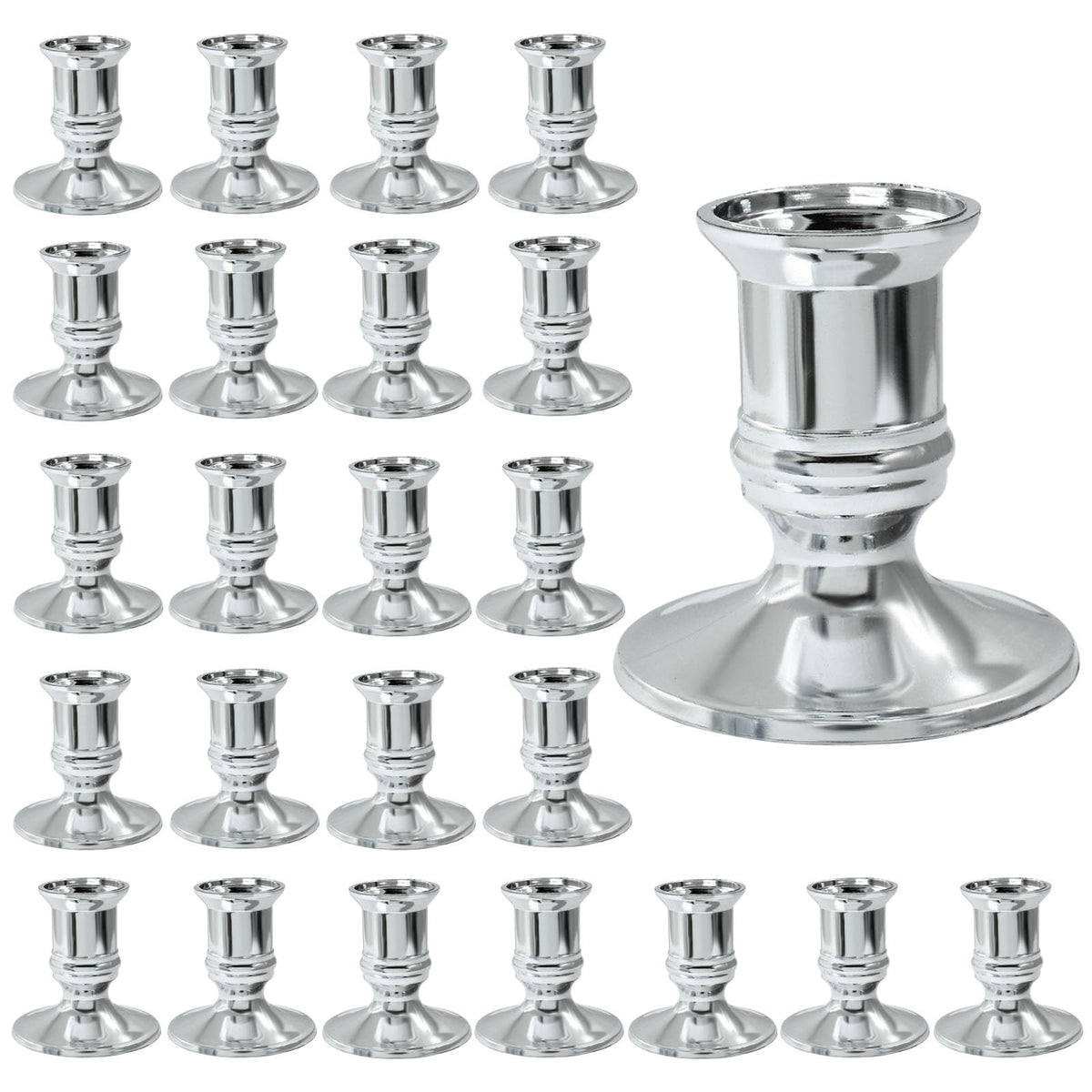 Hordion 24Pcs Taper Candle Holder Silver Plastic Candlestick Holders Decorative Table Centerpiece for Wedding Candlelight Dinner Bridal Showers Party Decor
