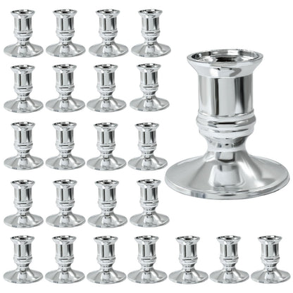 Hordion 24Pcs Taper Candle Holder Silver Plastic Candlestick Holders Decorative Table Centerpiece for Wedding Candlelight Dinner Bridal Showers Party Decor
