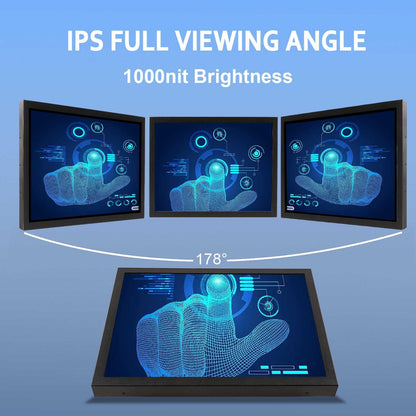 VSDISPLAY 15 Inch 1000 Nits High Brightness Touch Screen LCD Monitor 1024x768 IPS Outdoor Industrial Display with H/D DVI VGA Video Input