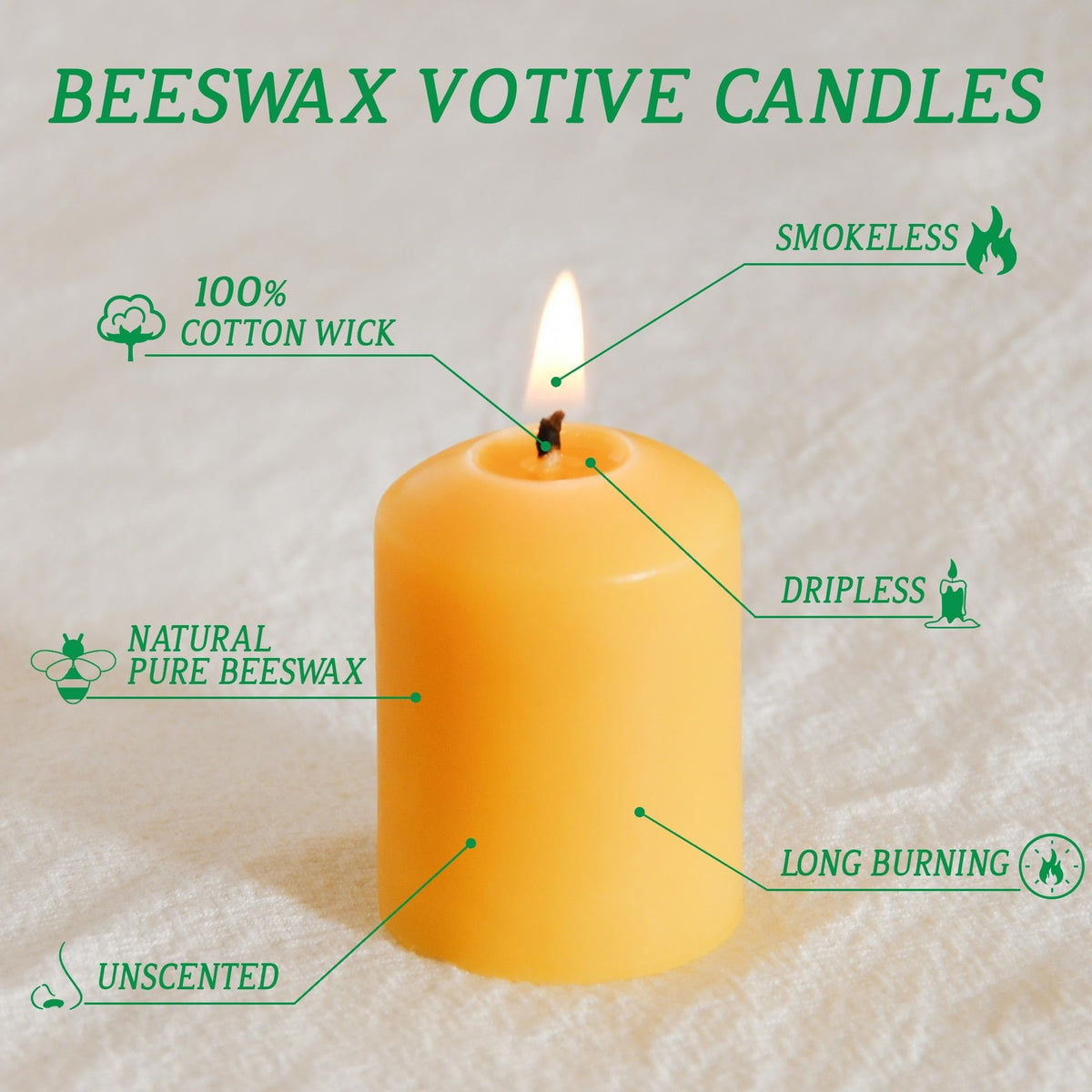 Pure Hand Poured 16-Pack 100% Natural Beeswax Candles Bulk, 9 Hours Long Burning, Unscented and Non-Toxic Candles for Prayers, Home Decoration, Spa, Christmas