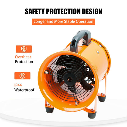 10-Inch High-Velocity Portable Utility Blower Fan, Industrial Exhaust Fan with 16.4ft Flexible Duct Hose, 3150 RPM Low-Noise Ventilator for Basements, Workshops, Warehouses, and Confined Spaces
