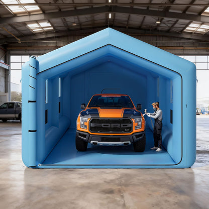 VEVOR Inflatable Paint Booth, 39.37 x 16.40 x 13.12 ft, Inflatable Spray Booth with 950W+1100W Blowers, Air Filter System, Triangular Roof, for Painting Car, Truck, Furniture, Automotive Sheet Metal