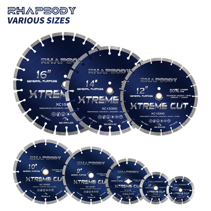 RHAPSODY 7 Inch Diamond Saw Blade 2Pcs, Segmented General Purpose Blade Dry/Wet Cutting Concrete,Granite,Stone,Masonry, Brick, Block,7/8"-5/8” Arbor