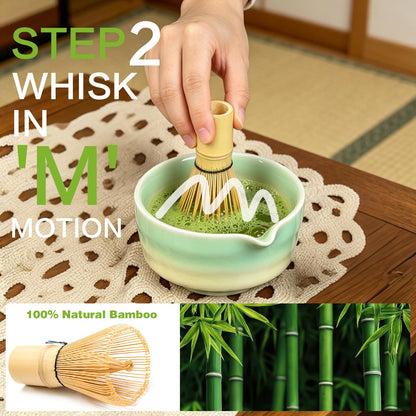 Matcha Whisk Set, 5pcs Japanese Ceremony Matcha Tea Kit Includes Ceramic Matcha Bowl with Spout, Bamboo Whisk & Holder, Traditional Scoop, Stainless Sifter, Gift for Matcha Lovers Beginner