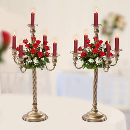 Gold Candelabra,Tall Metal Candle Holder Table Centerpieces 5-Arm Taper Candlestick Floral Flower Floor Candle Stand for Wedding Party Event Room
