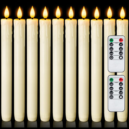 Homemory 12 Pcs Real Wax Flameless Taper Candles with Remote Timer and Dimmer, Battery Operated Candlesticks with Flickering Light, Ivory Window Candles, 9.6 Inches for Wedding Home Decor