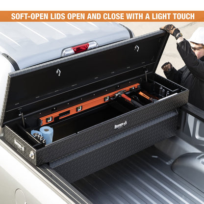 Buyers Products Crossover Truck Tool Box, Heavy Duty Saddle Cargo Bed Organizer for Equipment Accessories Storage, Metal Diamond Tread Aluminum, Deep, 71x20x23, Matte Black, 1739415