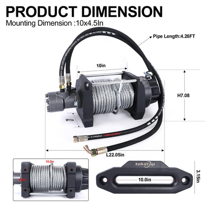 tekstap 20000LBS Hydraulic Winch,Steel Cable 1/2IN x 78FT,Gear Ratio:36/1,Hydraulic Motor:BMR100,Suitable for Vehicles with Hydraulic Stations, Off - Road Truck,Rescue Vehicles,Trailer,Fire Engines